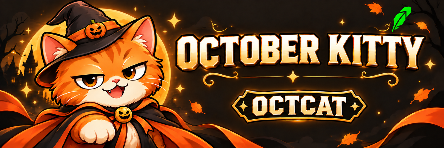 October Kitty OCTCAT banner in pumpkin orange, black, and gold